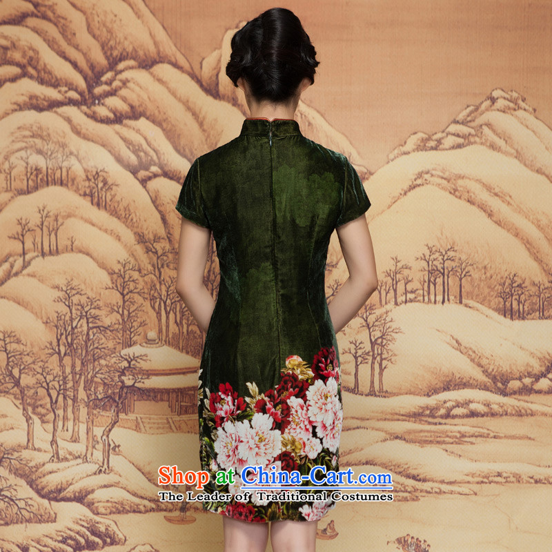 The spring of 2015 really : new plush poster green silk cheongsam dress Mudan elegant improved dress 11660 14 emerald- L, Wood , , , a really shopping on the Internet