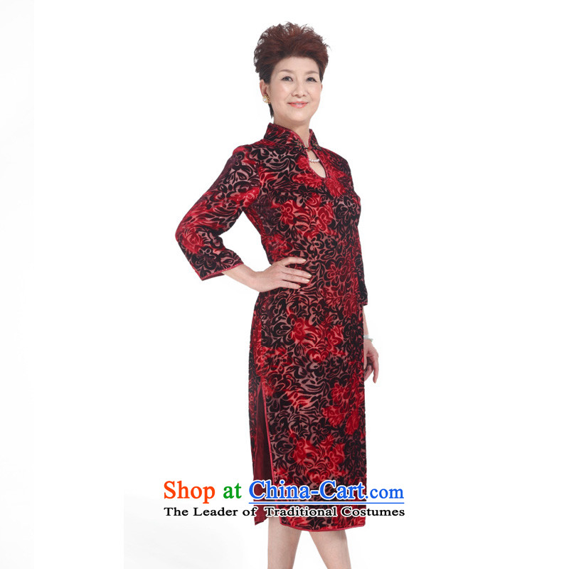 The spring of 2015 really : new long-sleeved really cheongsam wedding mother velvet gown 22010 04 deep red wood really a , , , XXL, shopping on the Internet