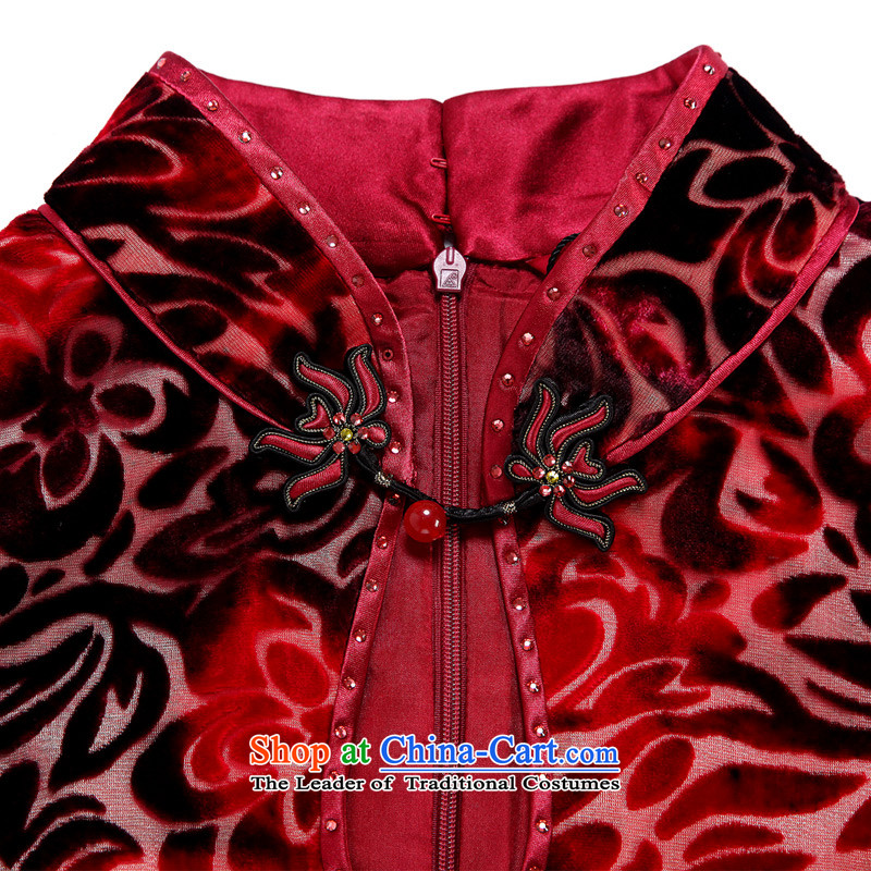The spring of 2015 really : new long-sleeved really cheongsam wedding mother velvet gown 22010 04 deep red wood really a , , , XXL, shopping on the Internet