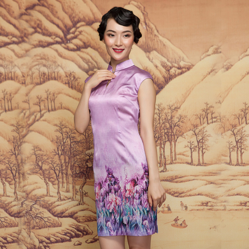 The spring of 2015 really : New positioning spend a short skirt elegant qipao cheongsam dress 42841 17 light purple XL, wooden really a , , , shopping on the Internet