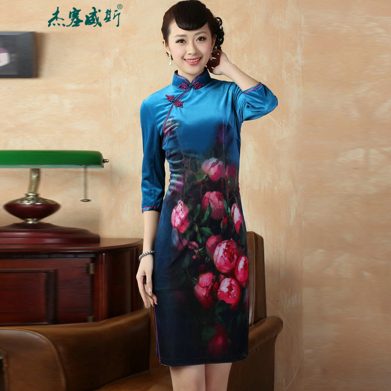 In the new Jie) Hand-held autumn collar Stretch Wool poster elegant gold classic Tang dynasty cheongsam dress TD0004 Doha Tsing XL, Cheng Kejie in Wisconsin, , , , shopping on the Internet