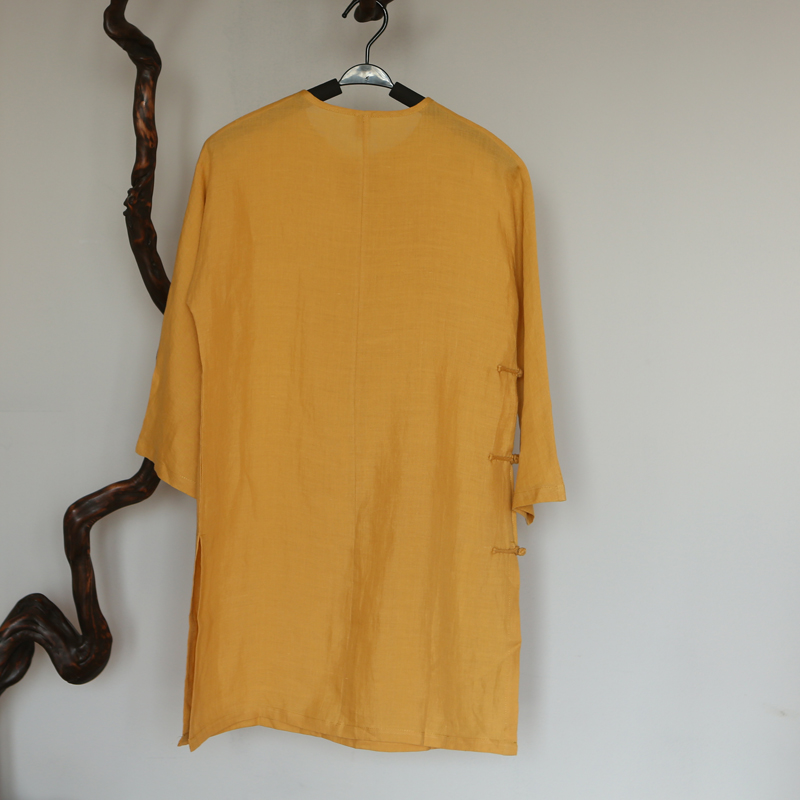 Pure Chinese shirt with retro improved cuff manually drive port Zen Chinese Tang dynasty improved turmeric yellow M, nimble shopping on the Internet has been pressed.
