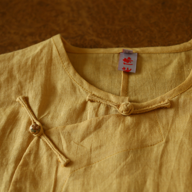 Pure Chinese shirt with retro improved cuff manually drive port Zen Chinese Tang dynasty improved turmeric yellow M, nimble shopping on the Internet has been pressed.