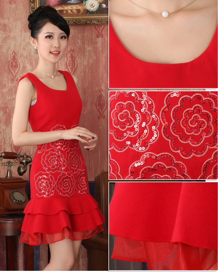 2015 Fall/Winter Collections new cashmere cotton bride red Chinese cheongsam dress toasting champagne marriage service pack 334705 