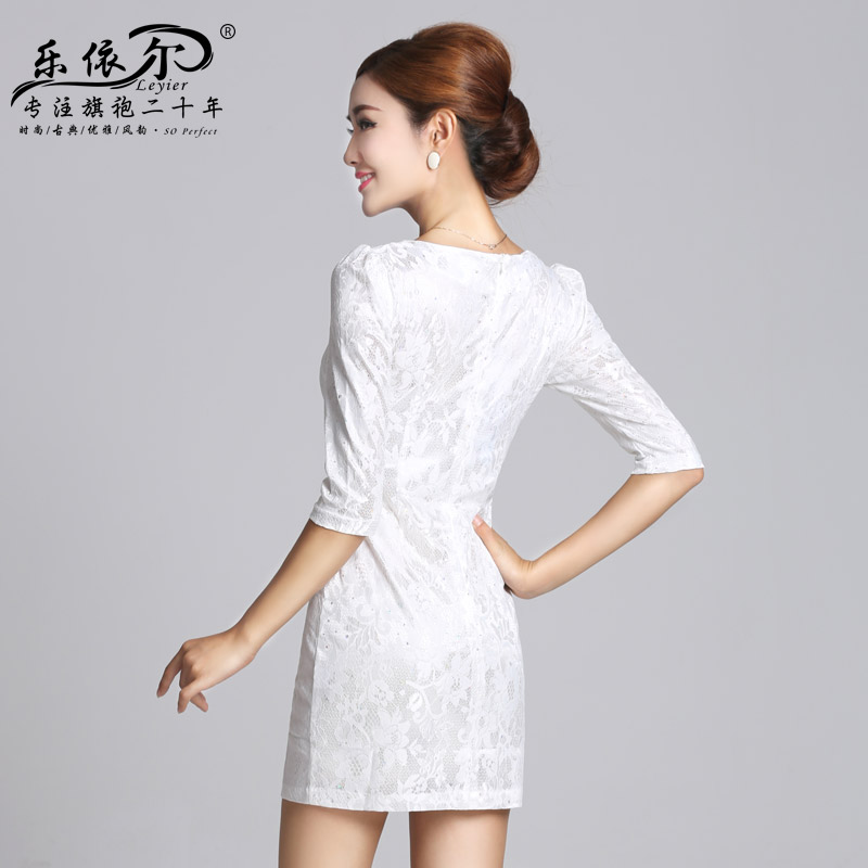 In accordance with the American's new cheongsam dress in the autumn of 2015, the women's day-to-day short-sleeved embroidery cheongsam dress Classic Ladies White M, in accordance with the (leyier Lok) , , , shopping on the Internet