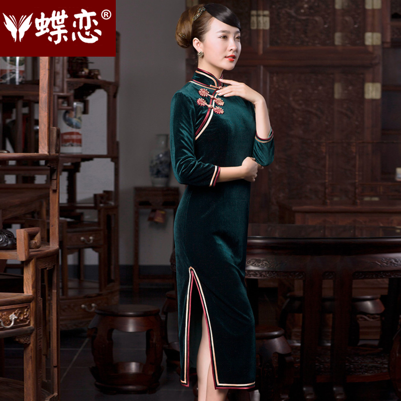 Butterfly Lovers 2015 Autumn new national retro look, qipao dresses daily fashion improved cheongsam dress 49059  M Butterfly Lovers moss shopping on the Internet has been pressed.