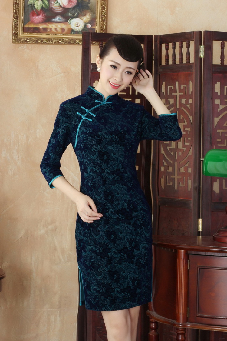 Floral autumn and winter new daily Noble Lady collar velvet cheongsam retro improved long-sleeved cheongsam dress in stylish 02 2XL Photo, prices, brand platters! The elections are supplied in the national character of distribution, so action, buy now enjoy more preferential! As soon as possible.