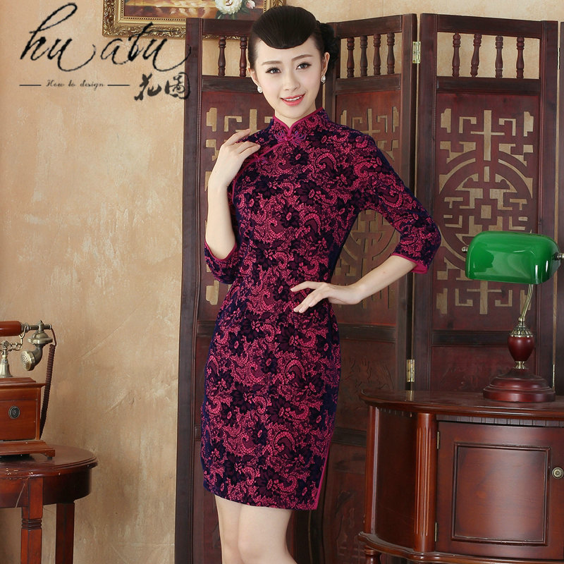 Floral autumn and winter new daily Noble Lady collar velvet cheongsam retro improved long-sleeved cheongsam dress in stylish 02 2XL, floral shopping on the Internet has been pressed.