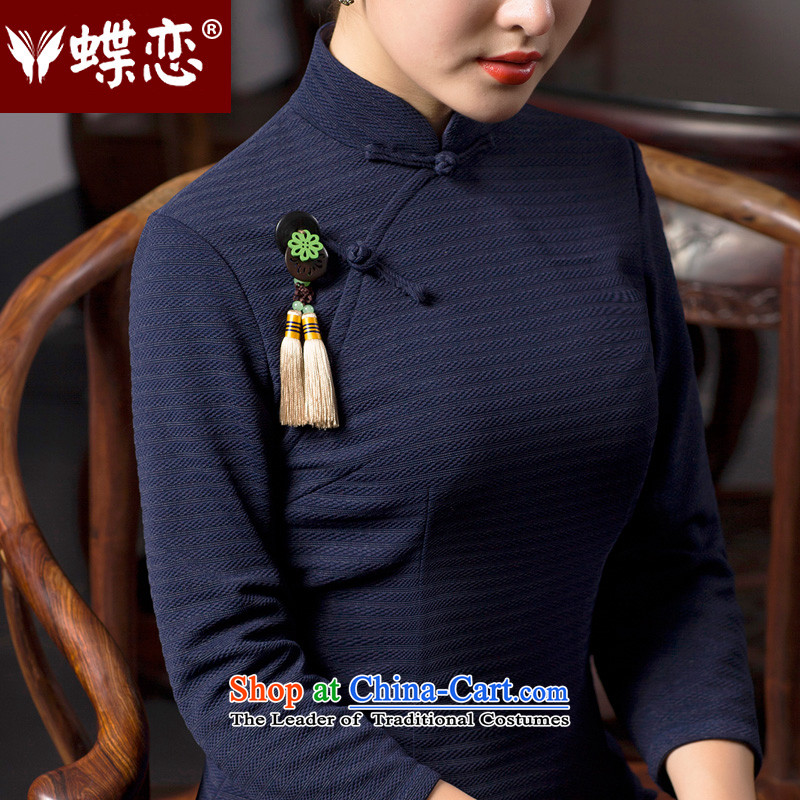 The Butterfly Lovers autumn 2015 New Stylish retro elegant Chinese temperament improved cheongsam dress 49065 Navy XXXL, Butterfly Lovers , , , shopping on the Internet