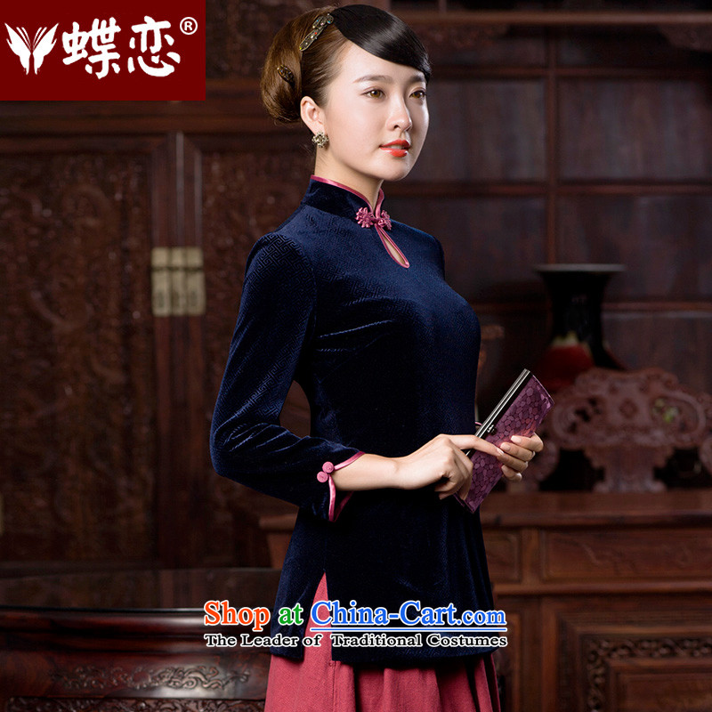 Butterfly Lovers 2015 Autumn New) China wind qipao shirt improved stylish ethnic Ms. Tang blouses 49072 navy blue XL, Butterfly Lovers , , , shopping on the Internet