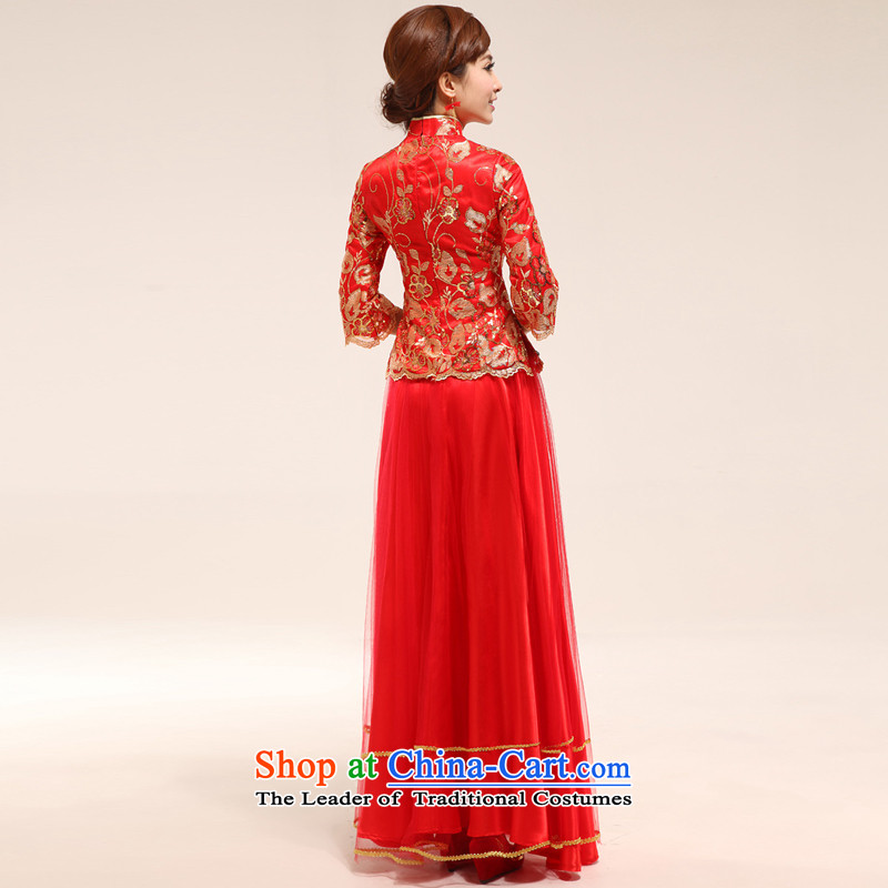 2015 new honeymoon bride long qipao bride improved stylish Tang red bows services red S honeymoon bride shopping on the Internet has been pressed.