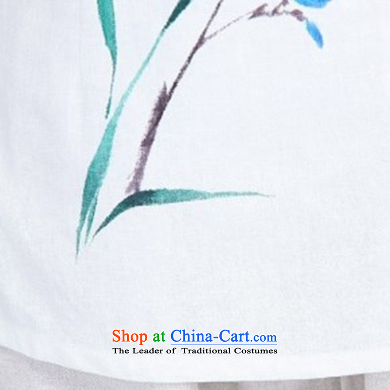 The Autumn LO.MU beauty cotton linen hand-painted orchid t-shirt with white clip short-sleeved cotton linen Tang dynasty China wind White M code (code ),LO.MU beauty,,, in shopping on the Internet