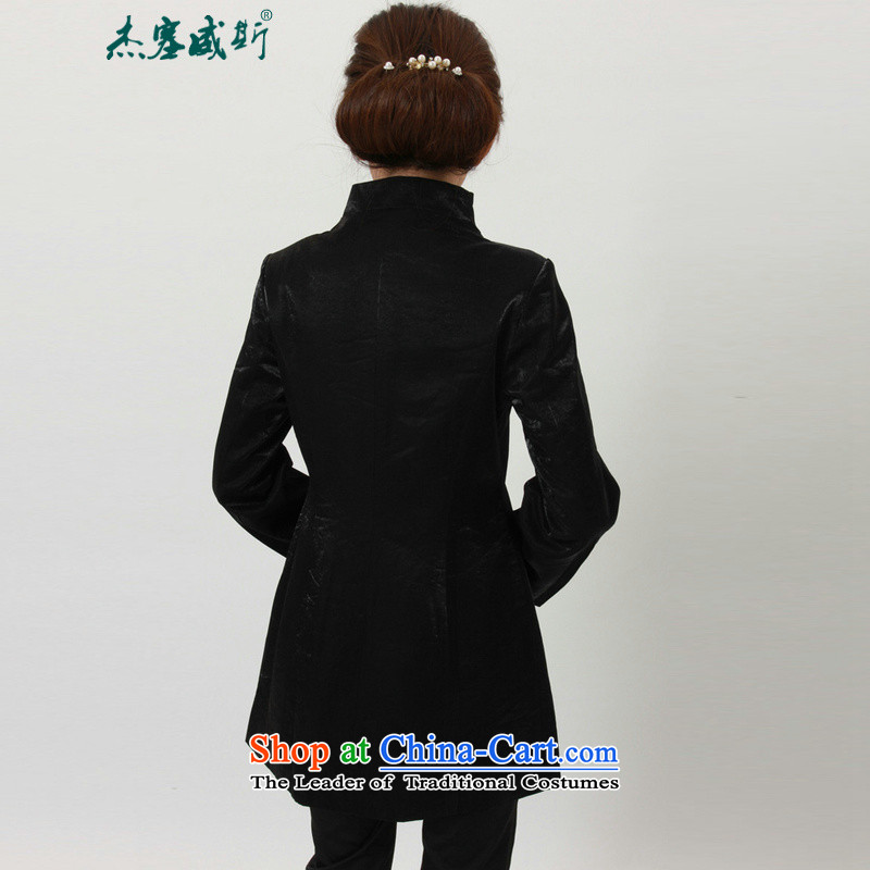 Jie in the autumn and winter new retro elegant collar manually. Single Row Long Female Tang blouses jacket J0053 black M Cheng Kejie in Wisconsin, , , , shopping on the Internet