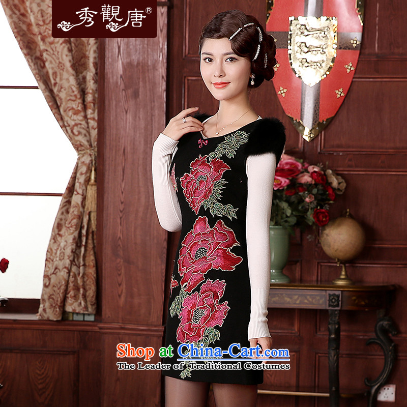 [Sau Kwun Tong] Lady 2015 winter garden gross qipao retro improvements? autumn and winter embroidered dress FW4925 black M-soo Kwun Tong shopping on the Internet has been pressed.