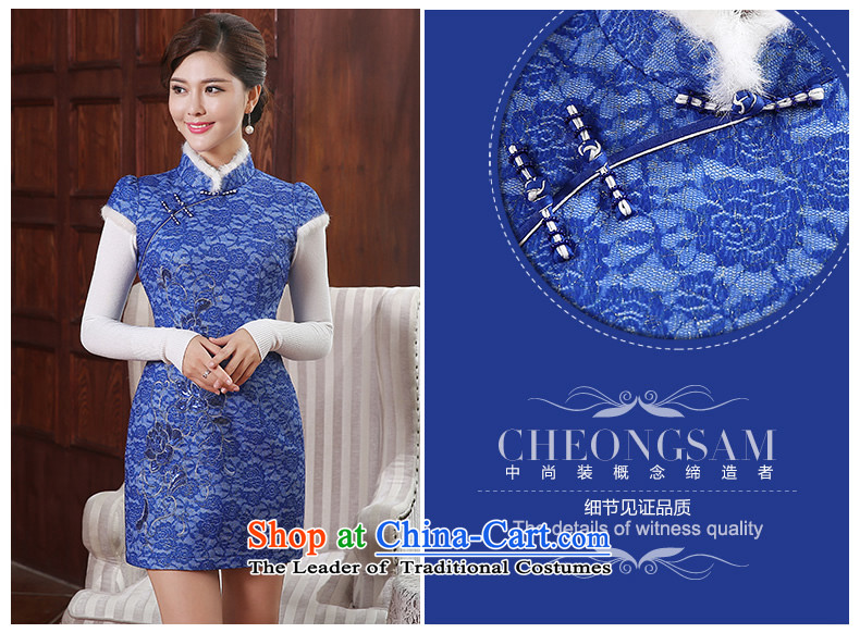 [Sau Kwun tong] and smoke 2014 Fall/Winter Collections folder new cotton cheongsam dress chinese women QD4914 improved retro blue S picture, prices, brand platters! The elections are supplied in the national character of distribution, so action, buy now enjoy more preferential! As soon as possible.
