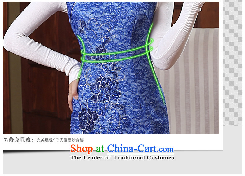 [Sau Kwun tong] and smoke 2014 Fall/Winter Collections folder new cotton cheongsam dress chinese women QD4914 improved retro blue S picture, prices, brand platters! The elections are supplied in the national character of distribution, so action, buy now enjoy more preferential! As soon as possible.