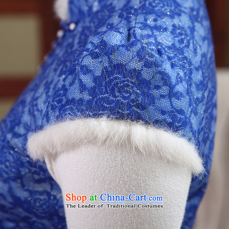 [Sau Kwun tong] and smoke 2014 Fall/Winter Collections folder new cotton cheongsam dress chinese women QD4914 improved retro -S, Kwun Tong blue , , , shopping on the Internet
