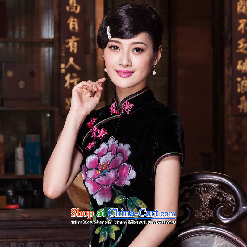The fall of the new seal ethnic hand-painted silk cheongsam dress improved long banquet flag elegant robes skirt picture color Ms. XXL