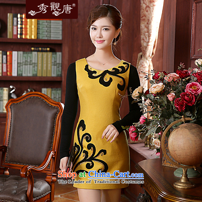 -Sau Kwun Tong- Autumn Yim winter clothing retro improved dresses 2015 new gross women cheongsam dress? FW4901 YELLOW L