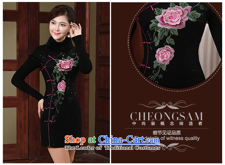 [Sau Kwun Tong] Peony embroidered winter clothing qipao retro improved new wool is 2014 Skirt QD4906 black L picture, prices, brand platters! The elections are supplied in the national character of distribution, so action, buy now enjoy more preferential! As soon as possible.