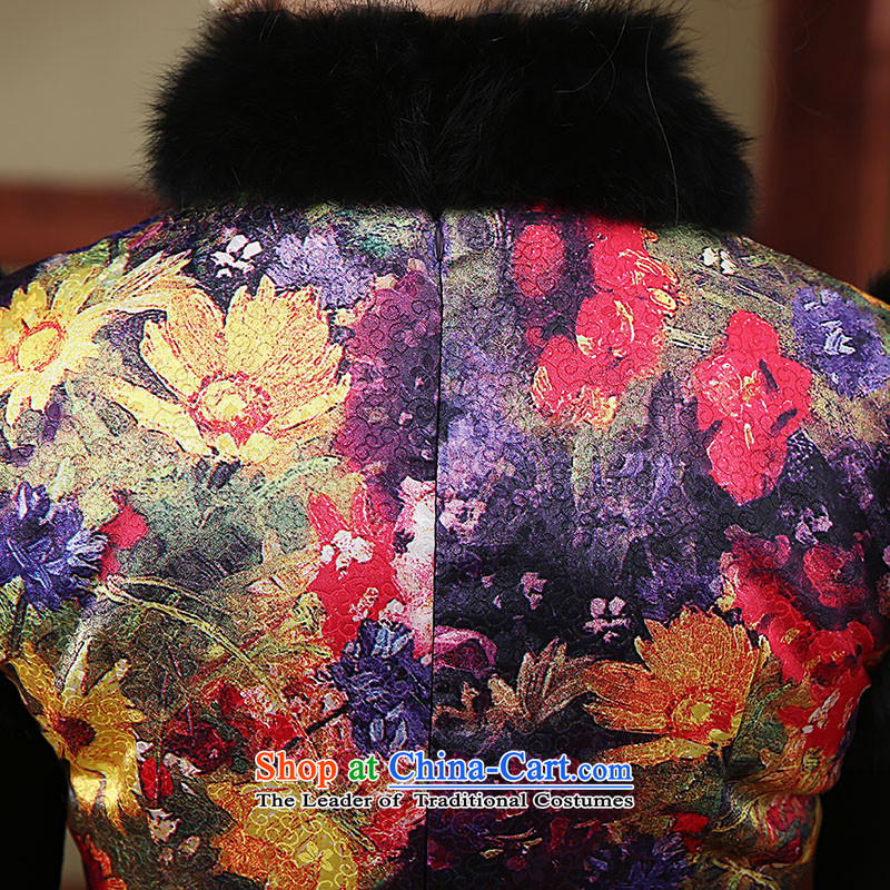 [Sau Kwun Tong] Colors 2015 Winter Female Clamp elegant qipao cotton rabbit hair style new temperament Sau San warm qipao QW490 skirt Suit M Soo-Kwun Tong shopping on the Internet has been pressed.