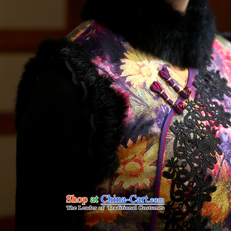 [Sau Kwun Tong] Colors 2015 Winter Female Clamp elegant qipao cotton rabbit hair style new temperament Sau San warm qipao QW490 skirt Suit M Soo-Kwun Tong shopping on the Internet has been pressed.