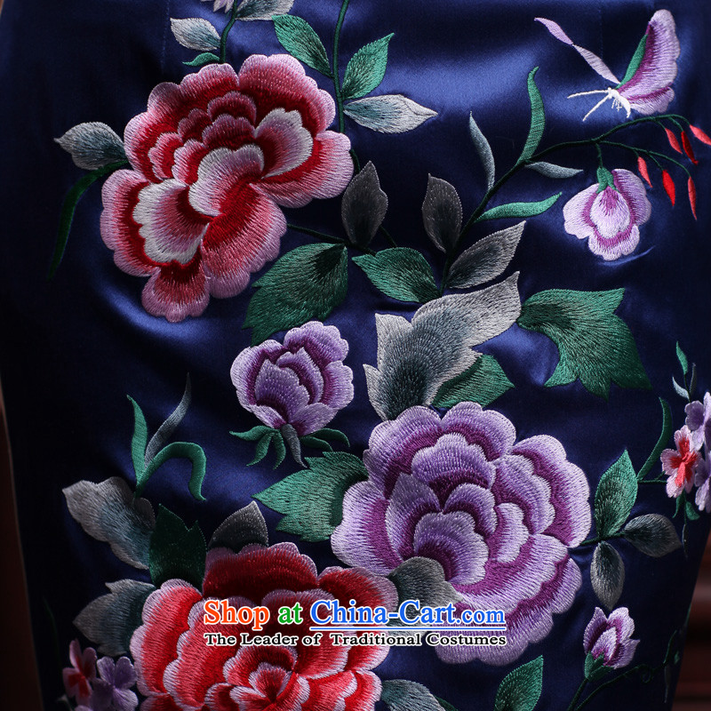 Butterfly Lovers 2015 Autumn new stylish and elegant qipao) Improved dresses and embroidered heavyweight Silk Cheongsam 49084 blue XL, Butterfly Lovers , , , shopping on the Internet
