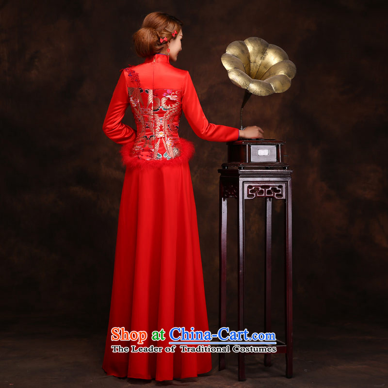 Love of the overcharged bridal dresses wedding dress female autumn and winter embroidered red long improved service Tang replace the bows of the girl who decorated door graphics thin red tailor-made exclusively concept message size that the love of the ov