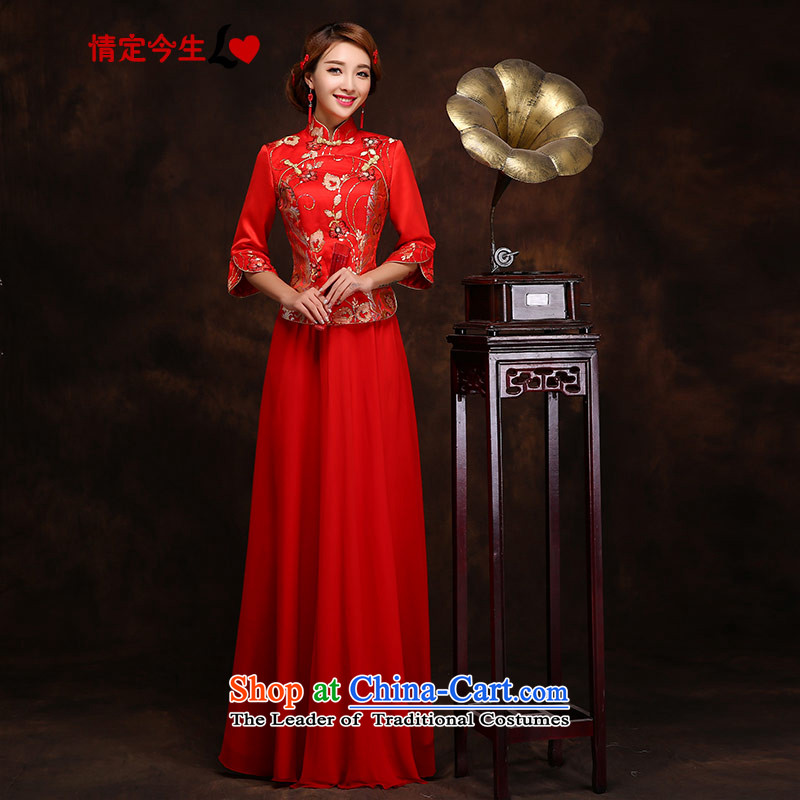 Love of the Tang dynasty spring and summer this life qipao long red Sau San embroidery marriages bows services back door female RED?M