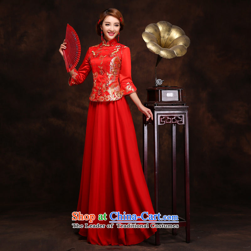 Love of the Tang dynasty spring and summer this life qipao long red Sau San embroidery marriages bows services back door female RED M love of the overcharged shopping on the Internet has been pressed.