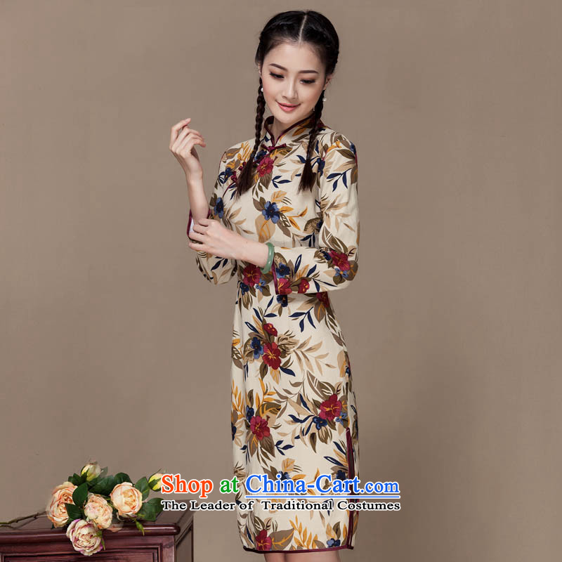 Seal of new autumn 2015 cotton linen dresses floral arts long-sleeved improved daily linen cheongsam dress photo color S seal decreased by , , , shopping on the Internet