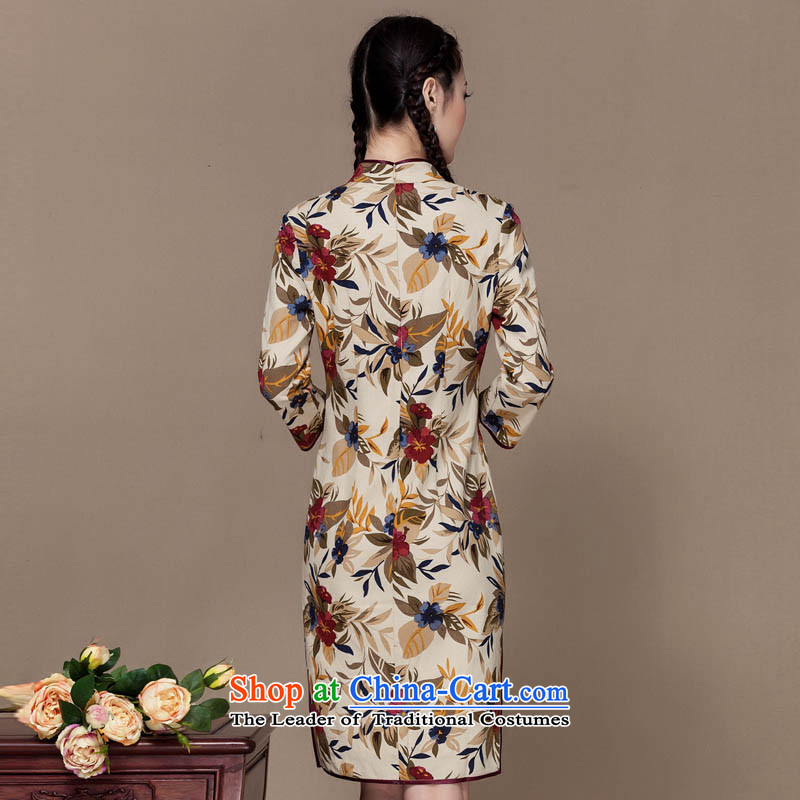 Seal of new autumn 2015 cotton linen dresses floral arts long-sleeved improved daily linen cheongsam dress photo color S seal decreased by , , , shopping on the Internet