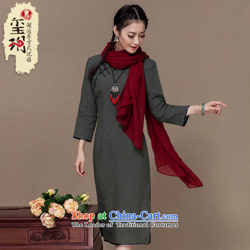Seal of new autumn 2015 linen dresses of the Republic of Korea Energy energy improvement daily wind long-sleeved long cheongsam dress brown XL, seal decreased by , , , shopping on the Internet