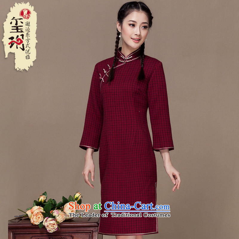 Seal of the new nation autumn 2015 qipao Stylish retro latticed daily short of qipao improved blue skirt S seal decreased by , , , shopping on the Internet