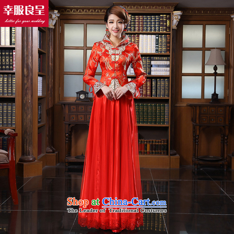 The privilege of serving-leung 2015 Fall/Winter Collections New Red Chinese Brides-Wedding dress long qipao bows services for long winter dress M honor services-leung , , , shopping on the Internet