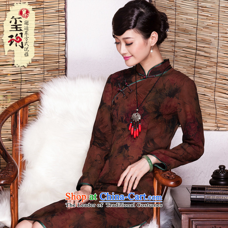 Seal of new autumn 2015 silk woven silk yarn cloud of incense in long qipao herbs extract improved cheongsam dress photo color banquet M seal decreased by , , , shopping on the Internet