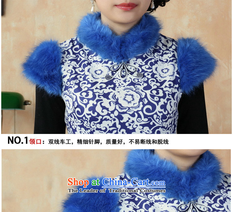 Spend the winter of Tang Dynasty figure female qipao winter improved collar Chinese qipao gross cotton is short qipao national costumes blue on white flowers M picture, prices, brand platters! The elections are supplied in the national character of distribution, so action, buy now enjoy more preferential! As soon as possible.