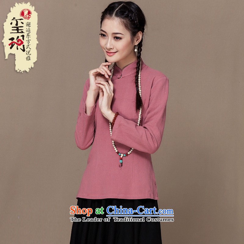 The autumn 2015 new cotton linen long-sleeved Tang tray clip linen Han-Chinese literature and art nouveau style qipao XXL, Army green T-shirt, , , , online seal Shopping