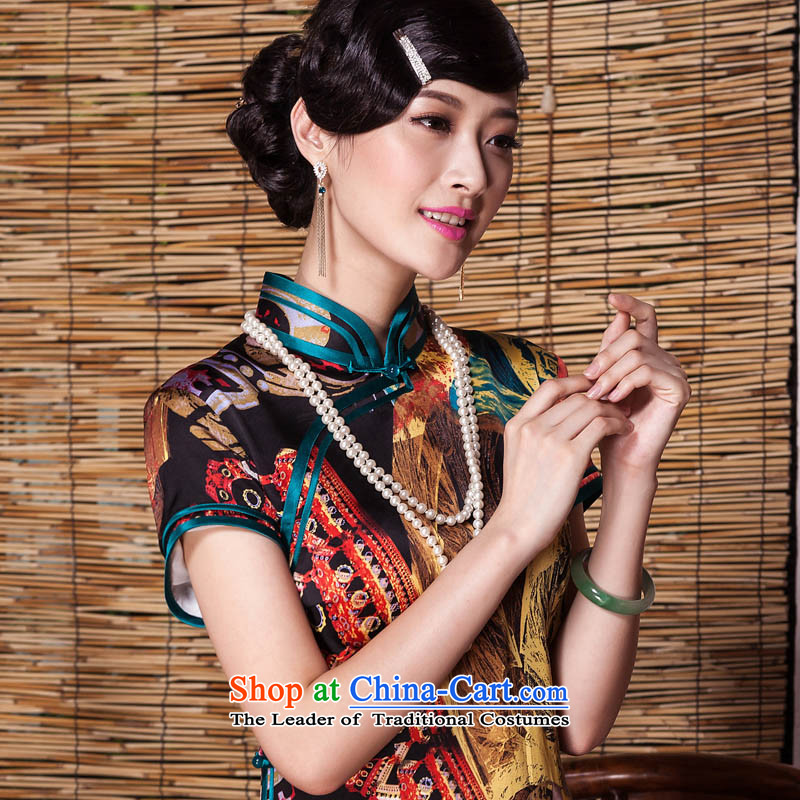 Seal of new Fall 2015 Abstract stamp heavyweight Silk Cheongsam stylish banquet improved color photo of Ms. Short qipao M seal decreased by , , , shopping on the Internet