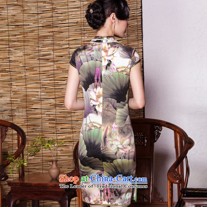 The Seal of summer flowers upscale herbs extract qipao summer improved stylish elegance heavyweight silk cheongsam dress photo color M seal decreased by , , , shopping on the Internet