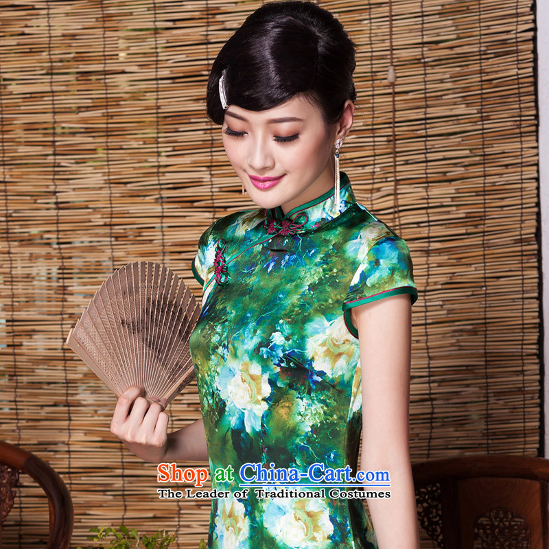 The elections as soon as possible in the greenery of the seal of heavyweight Silk Cheongsam upscale herbs extract cheongsam dress improved stylish pictures color L, Ms. dress seal of , , , shopping on the Internet