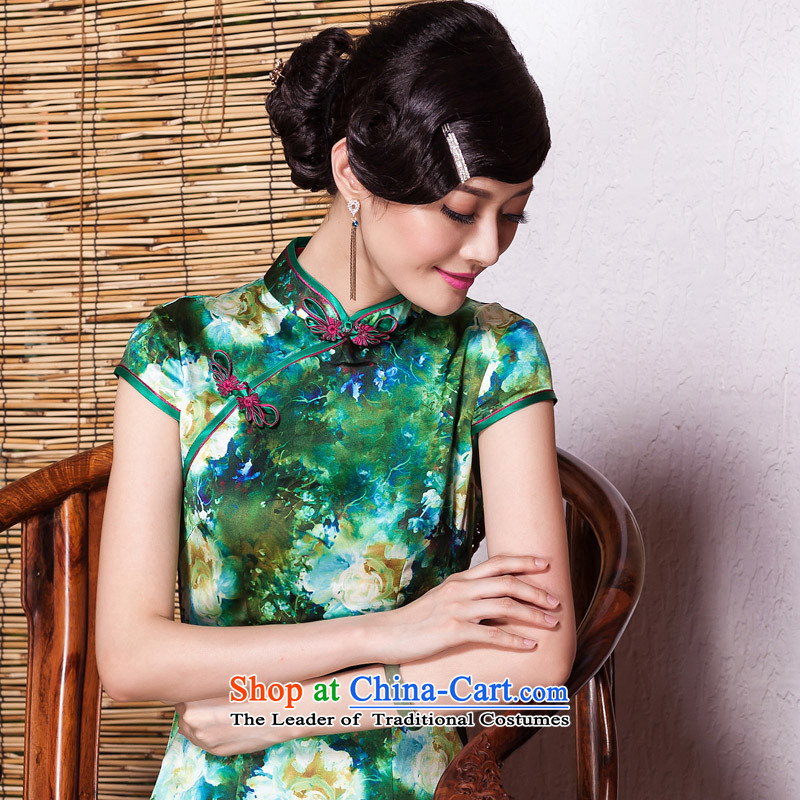 The elections as soon as possible in the greenery of the seal of heavyweight Silk Cheongsam upscale herbs extract cheongsam dress improved stylish pictures color L, Ms. dress seal of , , , shopping on the Internet