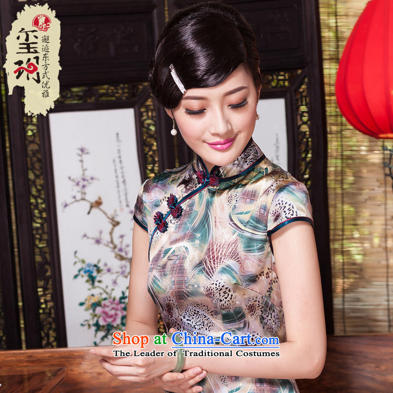 The seal of the high end banquet Silk Cheongsam retro skirtautumn 2014 new aristocratic ladies qipao daily Sau San picture colorXXL