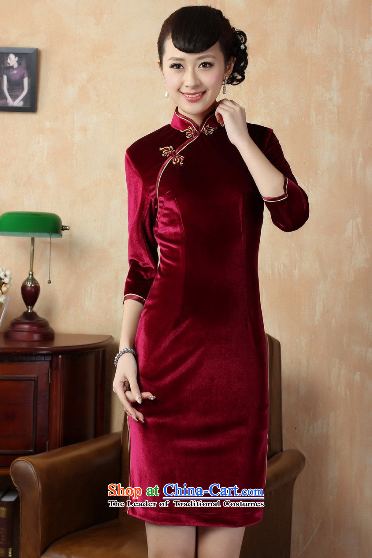 Jie in the autumn and winter new retro elegant collar manually tray clip plain velour cheongsam dress TD0005#  XXXL green picture, prices, brand platters! The elections are supplied in the national character of distribution, so action, buy now enjoy more preferential! As soon as possible.