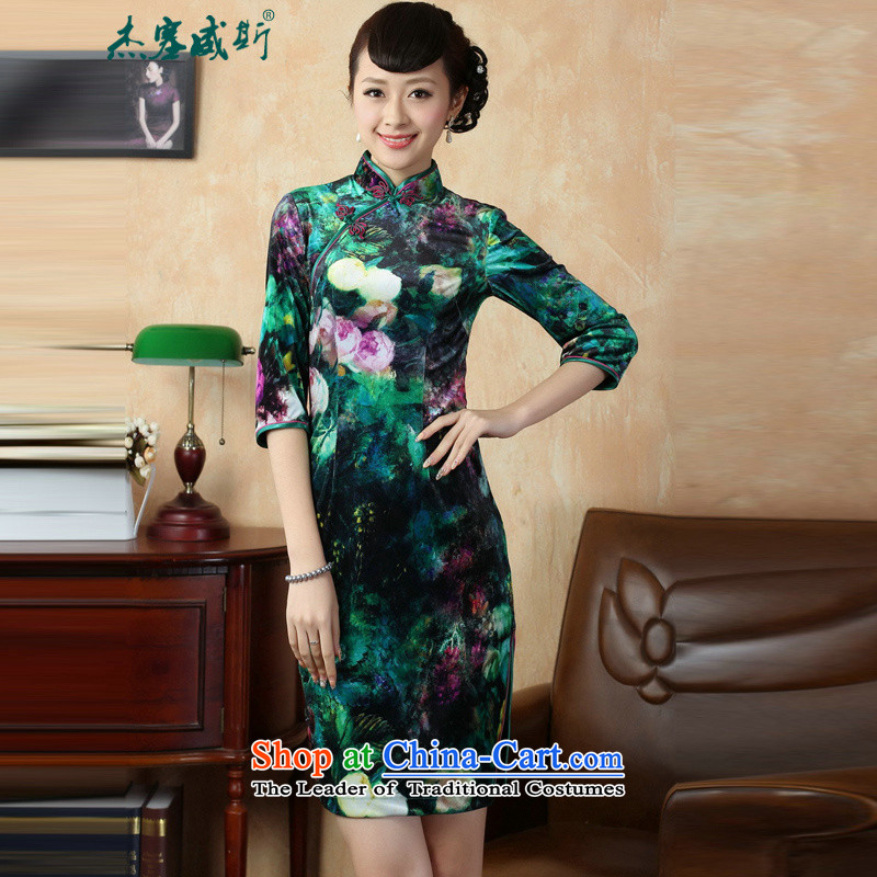 Jie in the autumn and winter new fall inside the elegant manually drive collar elastic Kim detained velvet Tang dynasty cheongsam dress TD0007 figure of Jericho, M, , , , shopping on the Internet