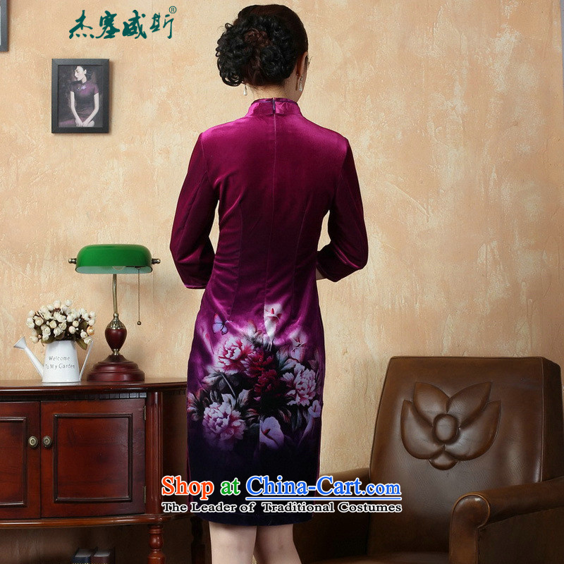 Jie in the autumn and winter new fall inside the elegant manually drive collar elastic Kim detained scouring pads poster printing Tang dynasty cheongsam dress TD0006 figure , L, Cheng Kejie, the , , , shopping on the Internet