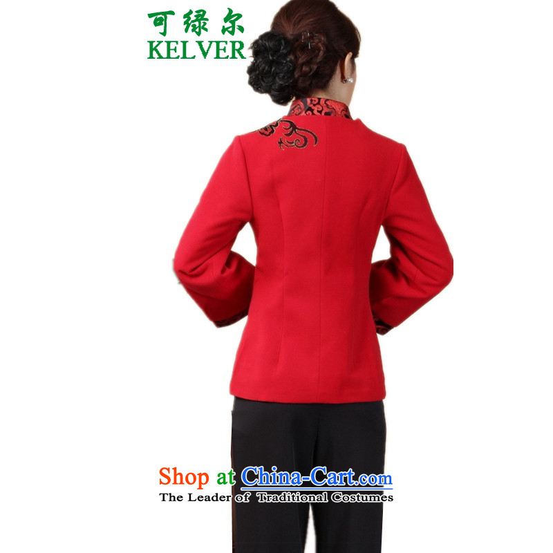 Can Green, older women's autumn and winter trendy new products collar stitching embroidered with mother jacket red L, Tang to green, , , , shopping on the Internet