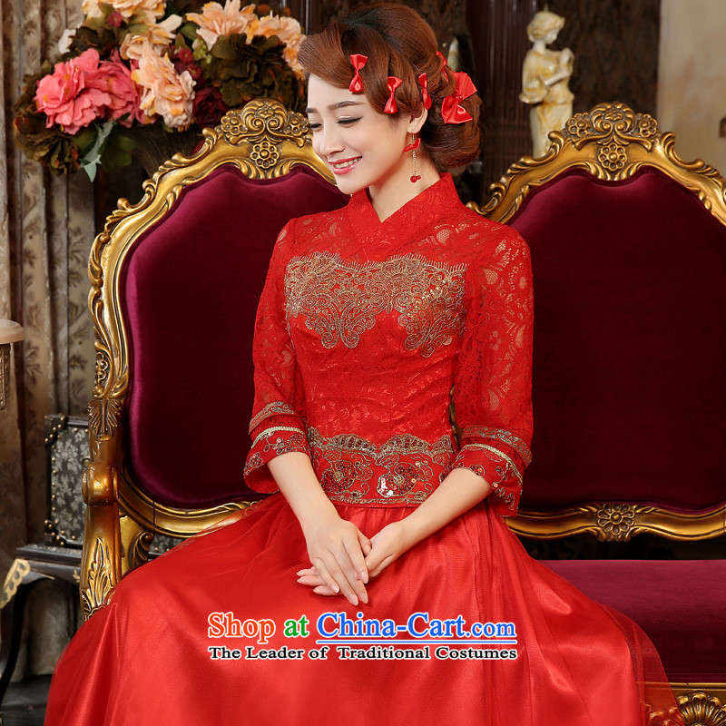 The privilege of serving-leung of autumn and winter 2015 new bride red wedding dress uniform in Chinese retro bows cuff qipao 2XL, red-leung to honor shopping on the Internet has been pressed.