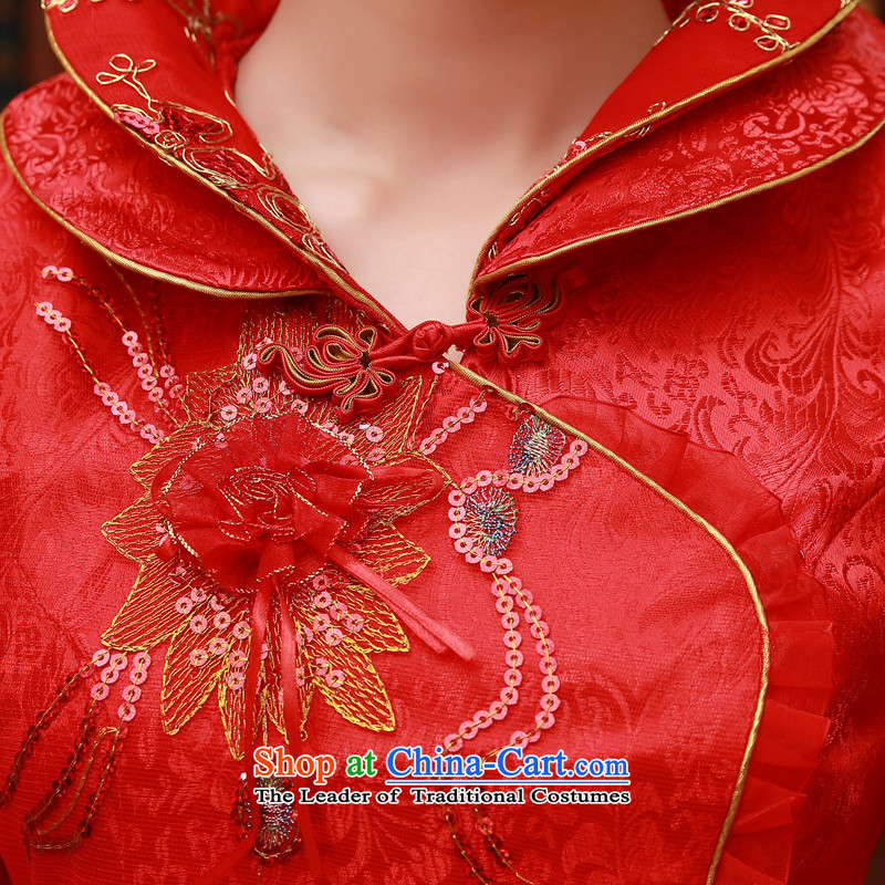 The privilege of serving-leung 2015 Fall/Winter Collections new bride red Chinese wedding dress short, long-sleeved clothing cheongsam red winter bows of lanterns skirts , L, a service-leung , , , shopping on the Internet