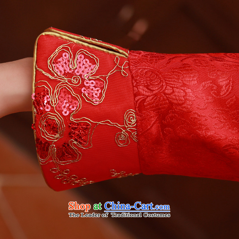 The privilege of serving-leung 2015 Fall/Winter Collections new bride red Chinese wedding dress short, long-sleeved clothing cheongsam red winter bows of lanterns skirts , L, a service-leung , , , shopping on the Internet